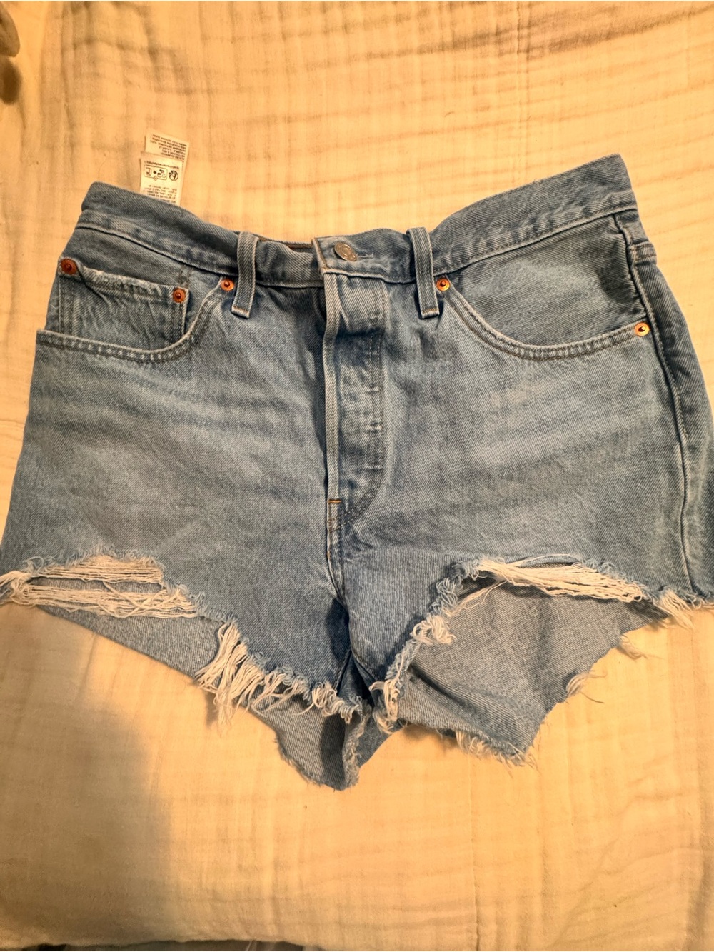 Levi's Light Blue Distressed Denim Shorts